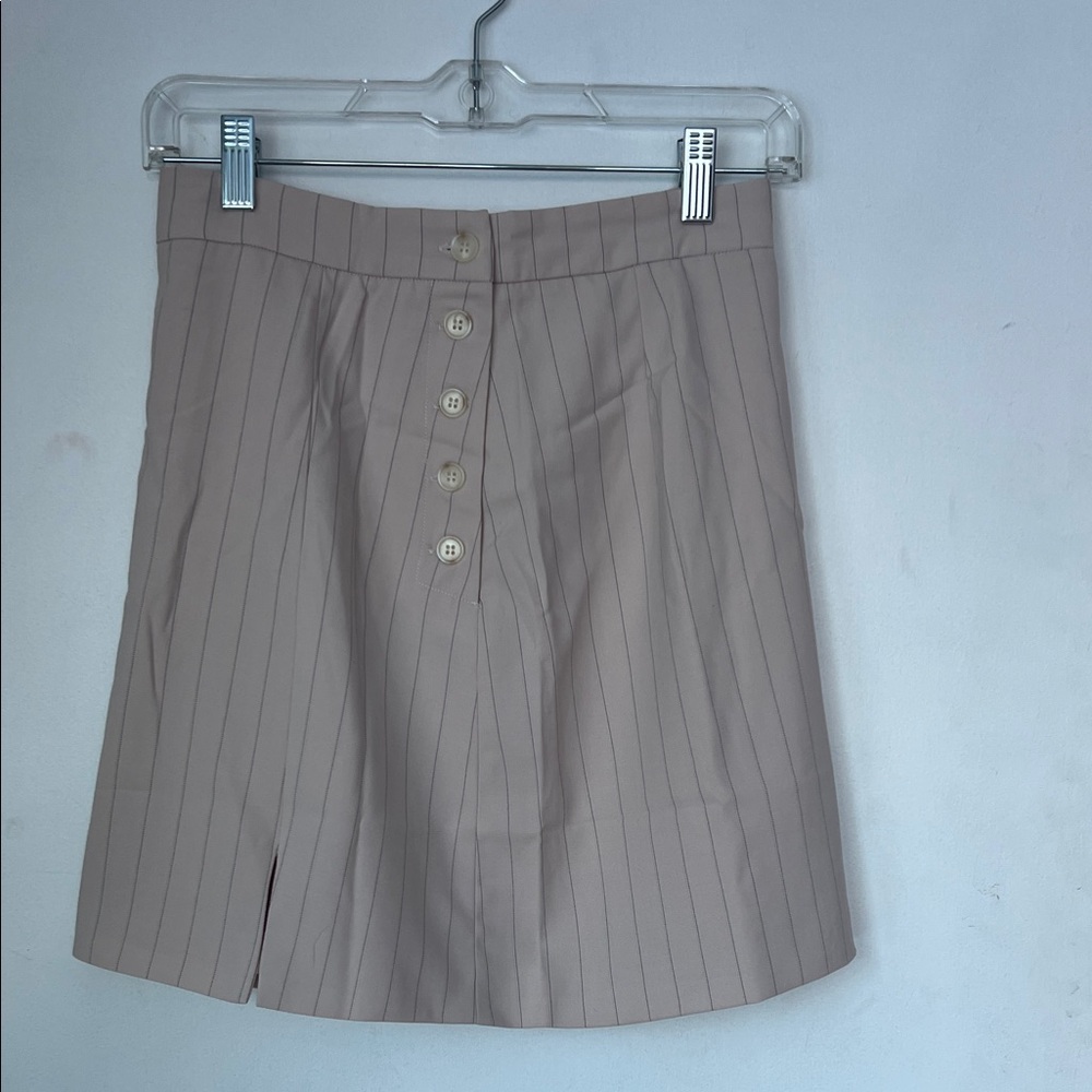 Beige Pinstripe Skirt with Button Detail